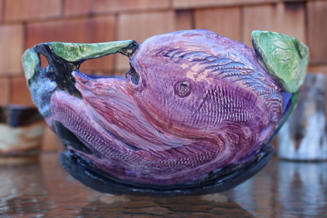 TripFysh Bowl - AFTER glazing and firing - Low Fired clay