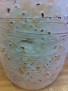 Burnout - AFTER bisque firing, after throwing and mold growth (detail)